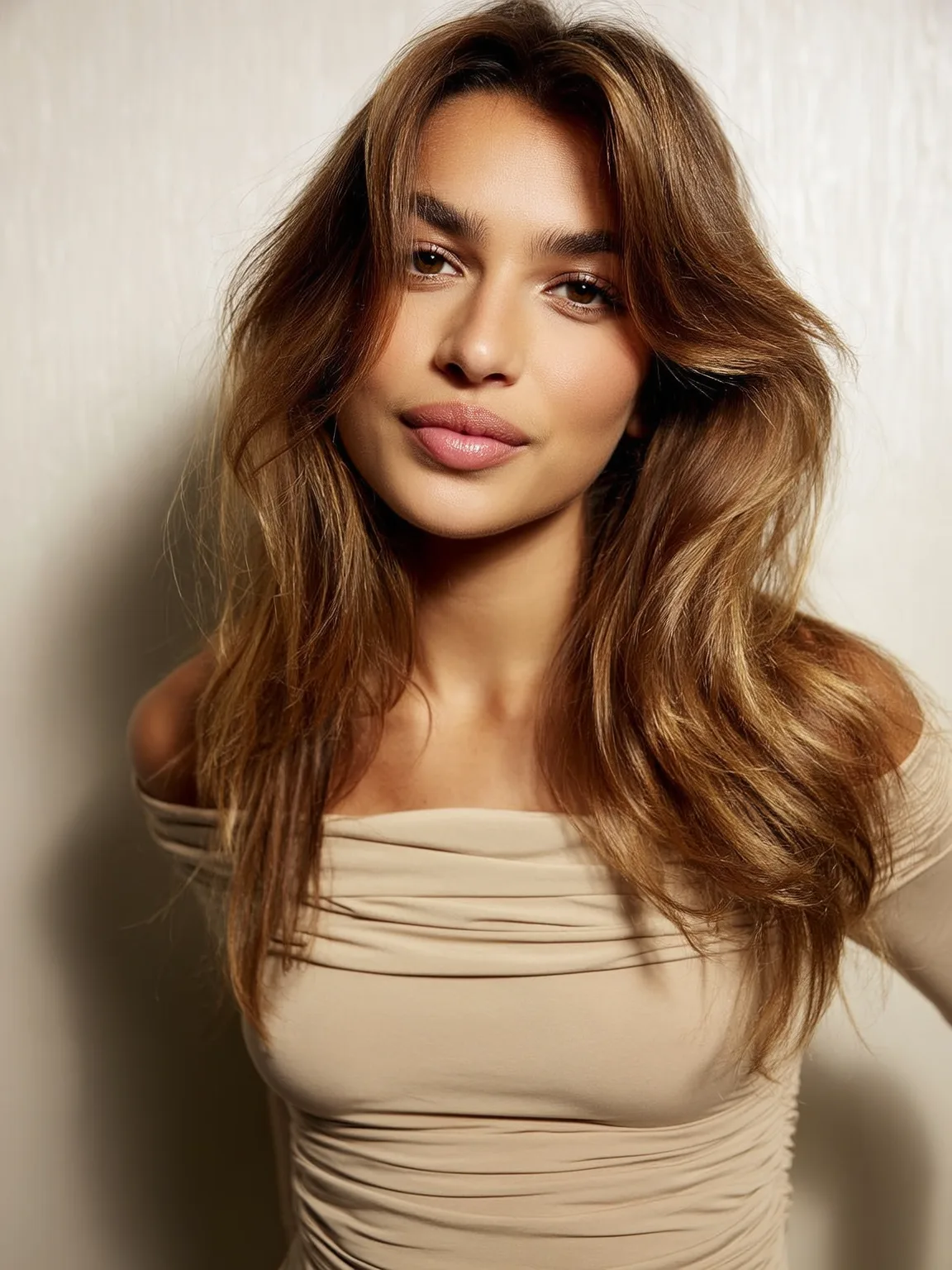 Long Flowing Layers with Warm Caramel Brown Highlights